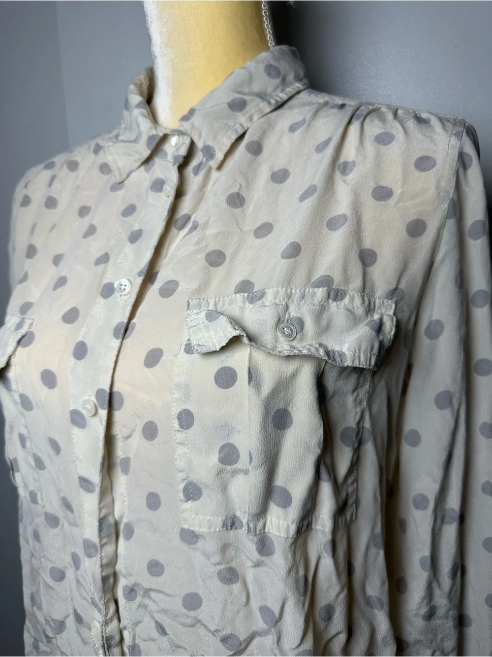 J.Crew 100% Silk Polka Dot Button-Down Shirt - Women’s Size 12